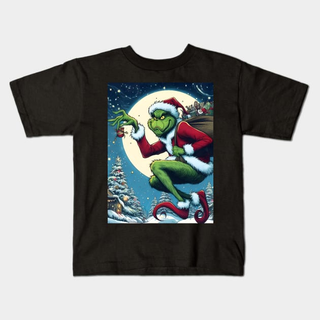 Whimsical Holidays: Grinch-Inspired Artwork and Festive Delights Kids T-Shirt by insaneLEDP